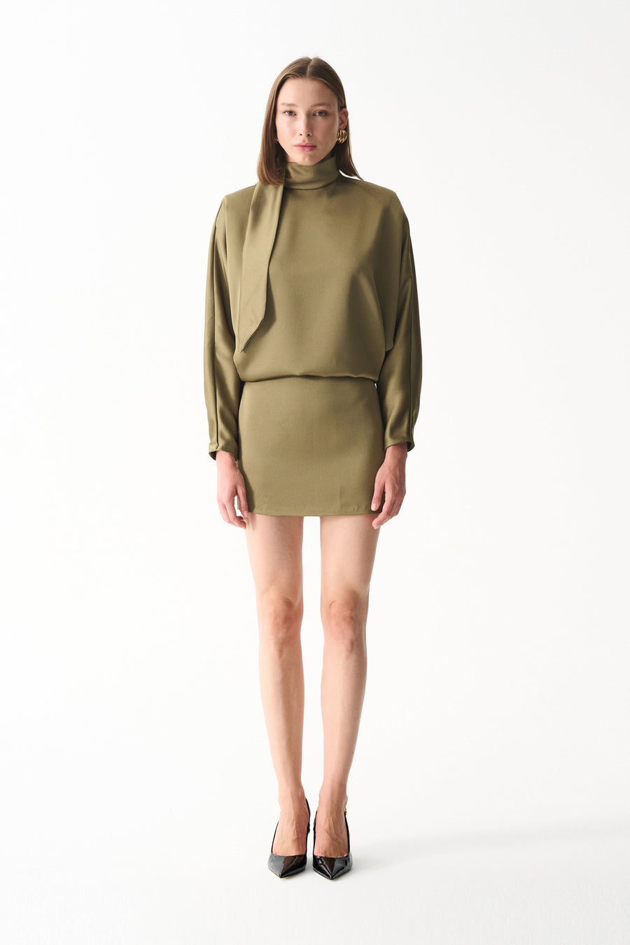 AMORE SATIN DRESS / OLIVE GREEN