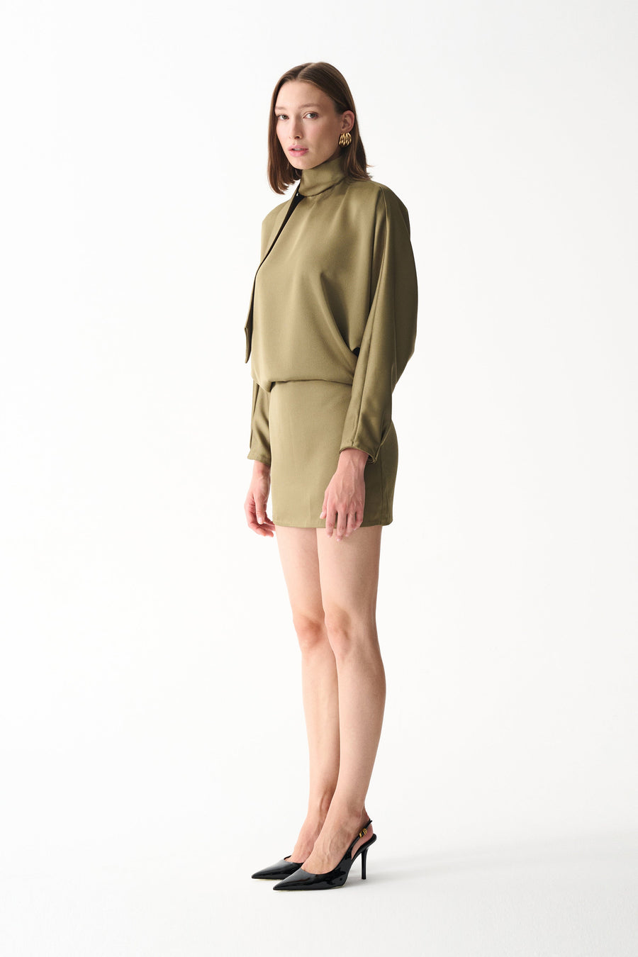 AMORE SATIN DRESS / OLIVE GREEN