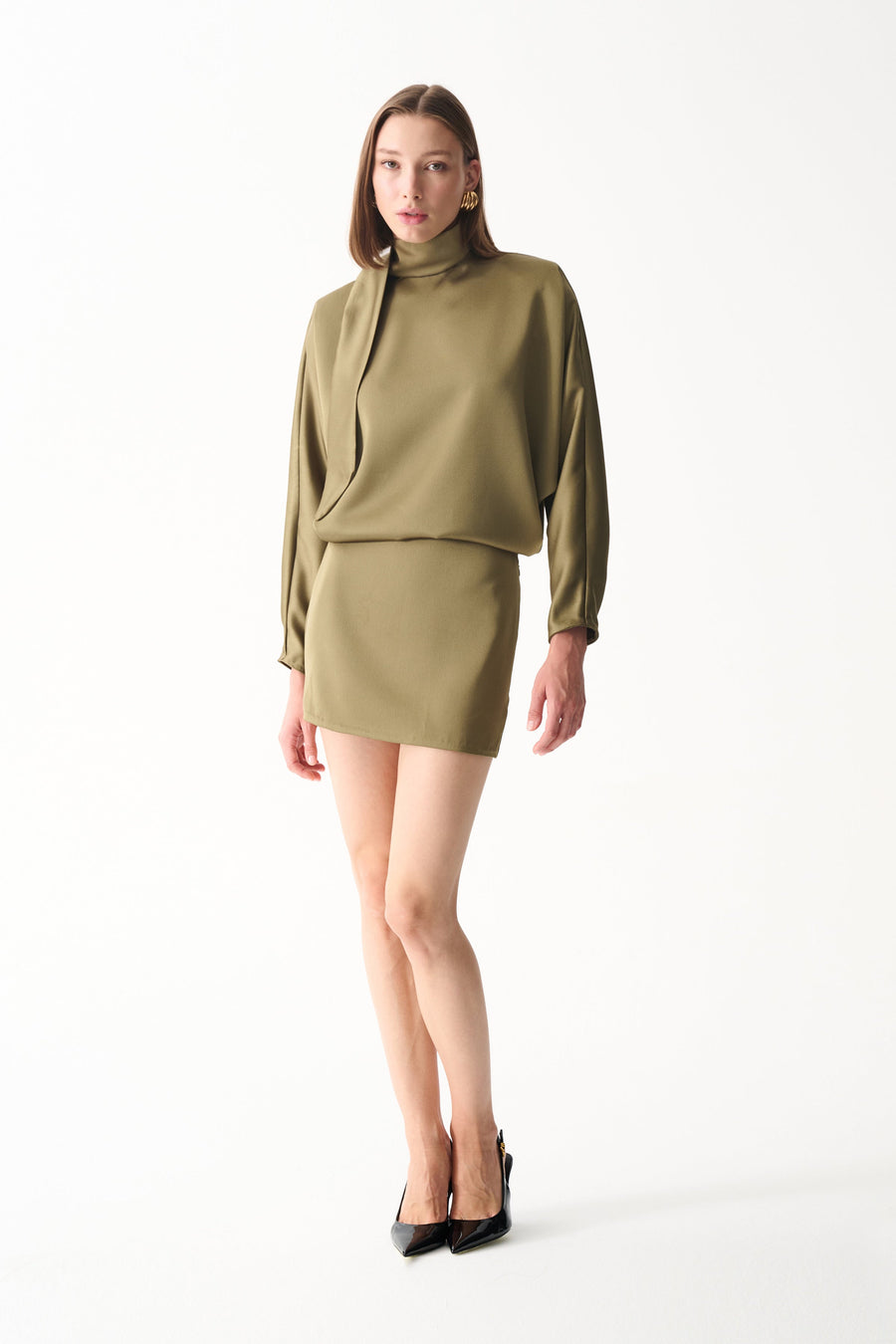 AMORE SATIN DRESS / OLIVE GREEN
