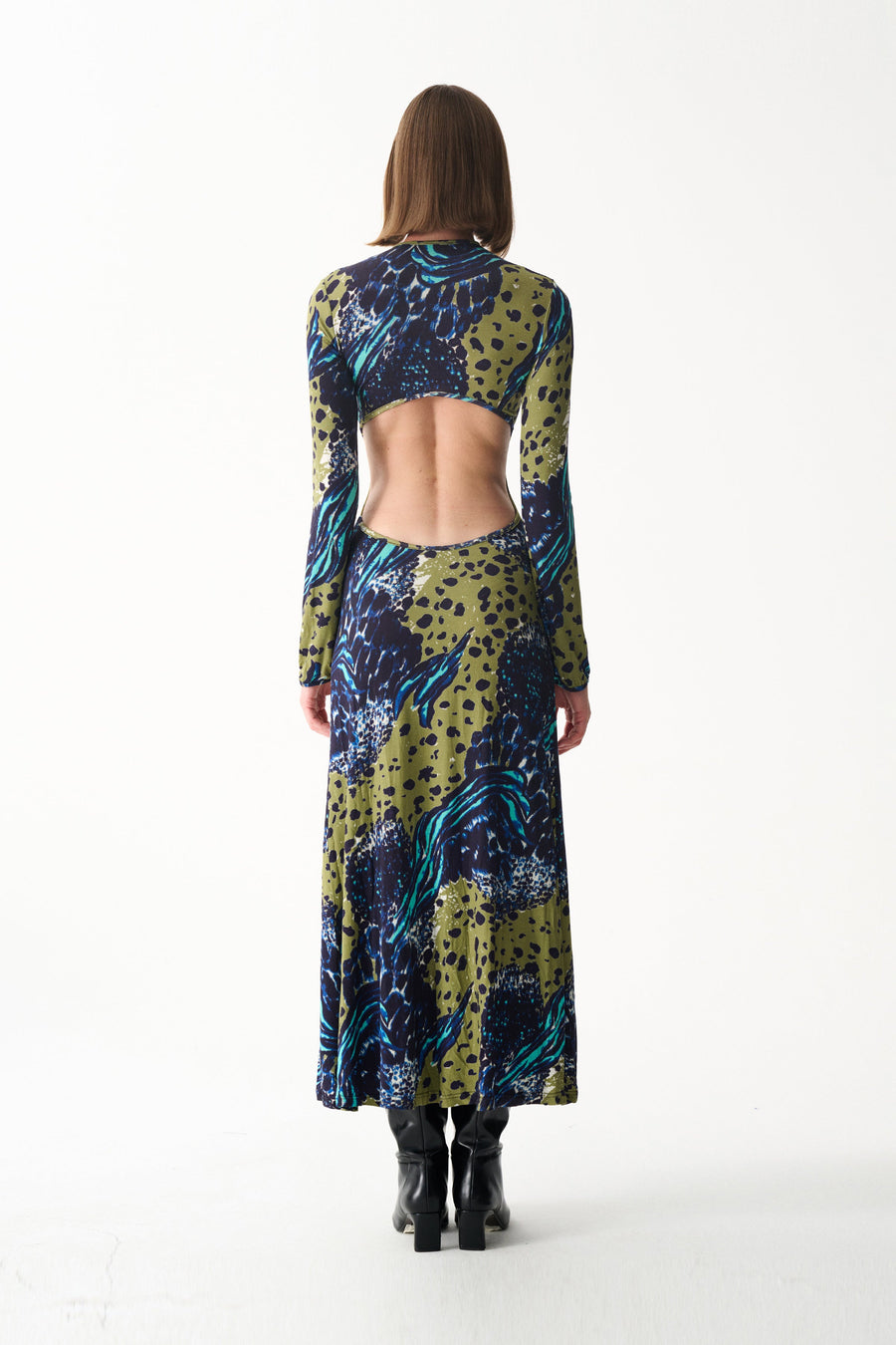 CHARLOTTE DRESS / BLUE GREEN PATTERNED