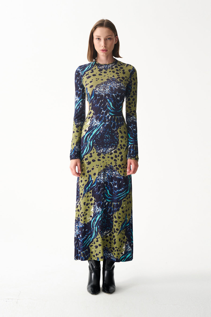 CHARLOTTE DRESS / BLUE GREEN PATTERNED