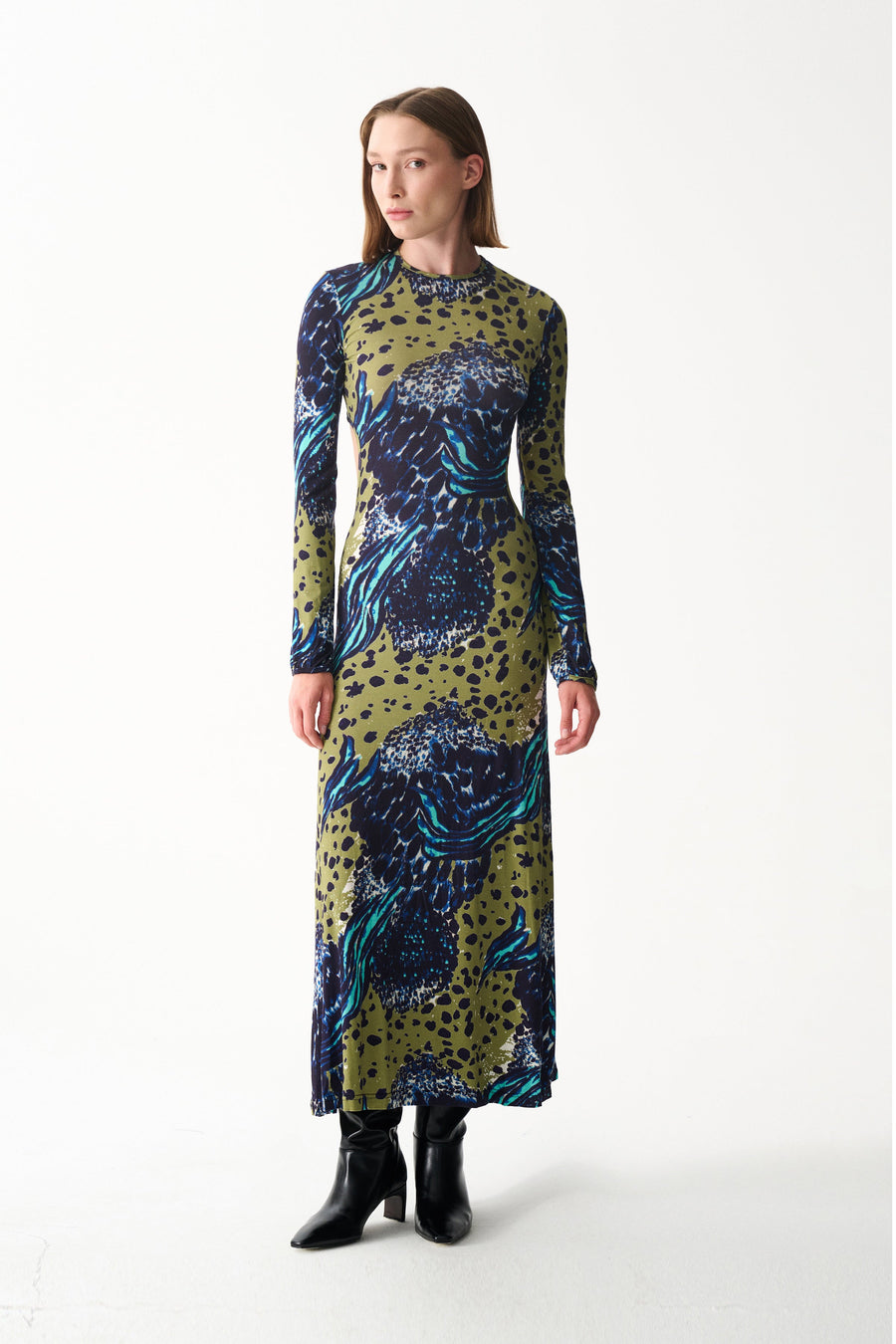 CHARLOTTE DRESS / BLUE GREEN PATTERNED