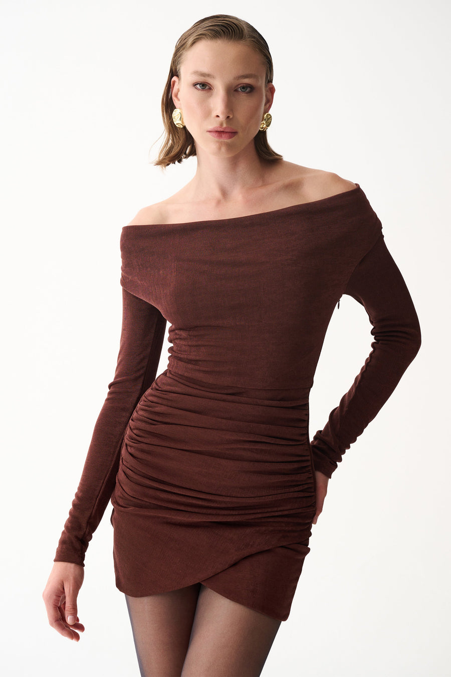 DEAR COWL NECK DRESS / BROWN