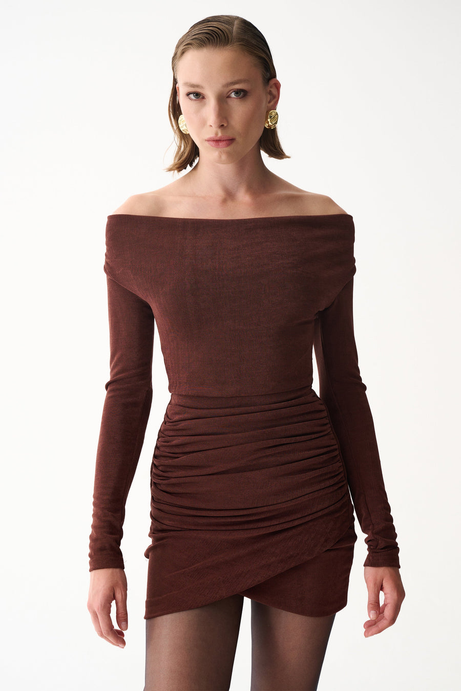 DEAR COWL NECK DRESS / BROWN