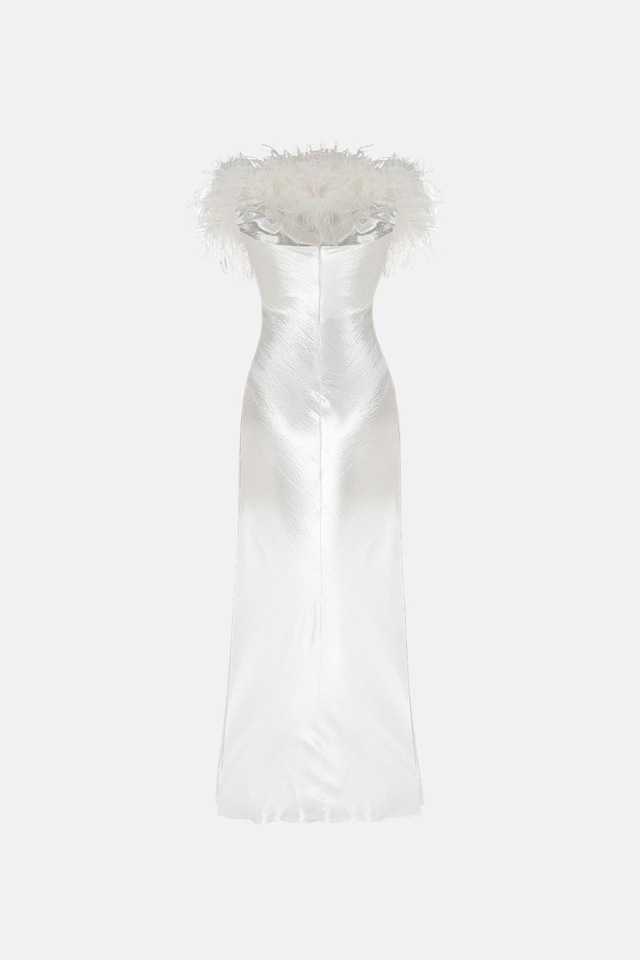 FAIRY FEATHERED SATIN DRESS / WHITE