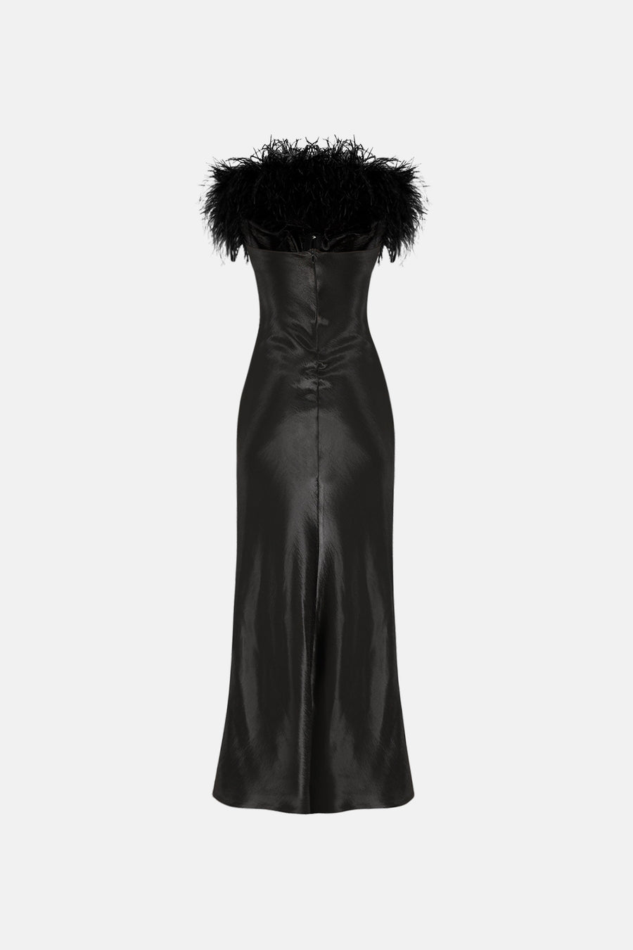 FAIRY FEATHERED SATIN DRESS / BLACK