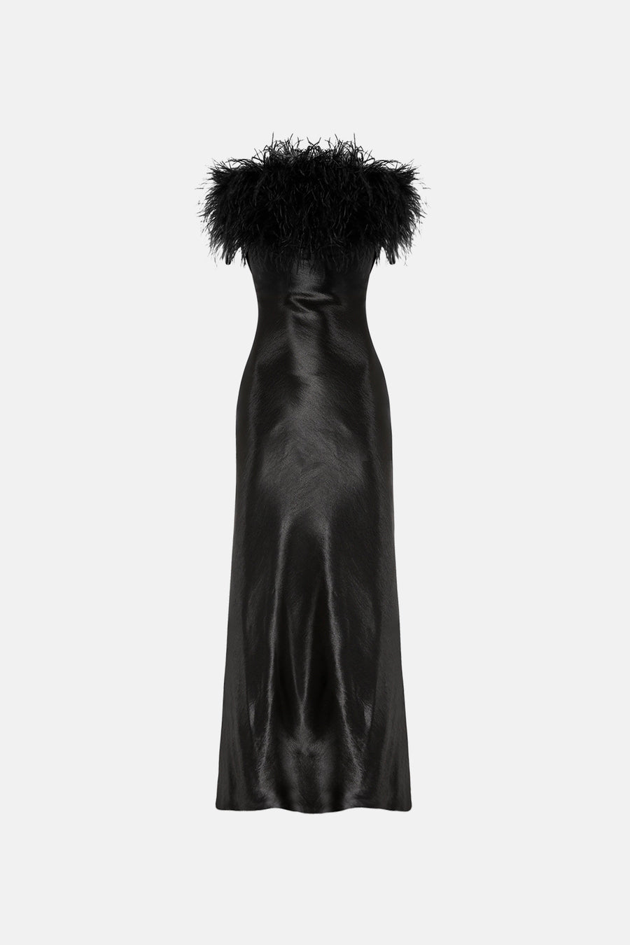 FAIRY FEATHERED SATIN DRESS / BLACK