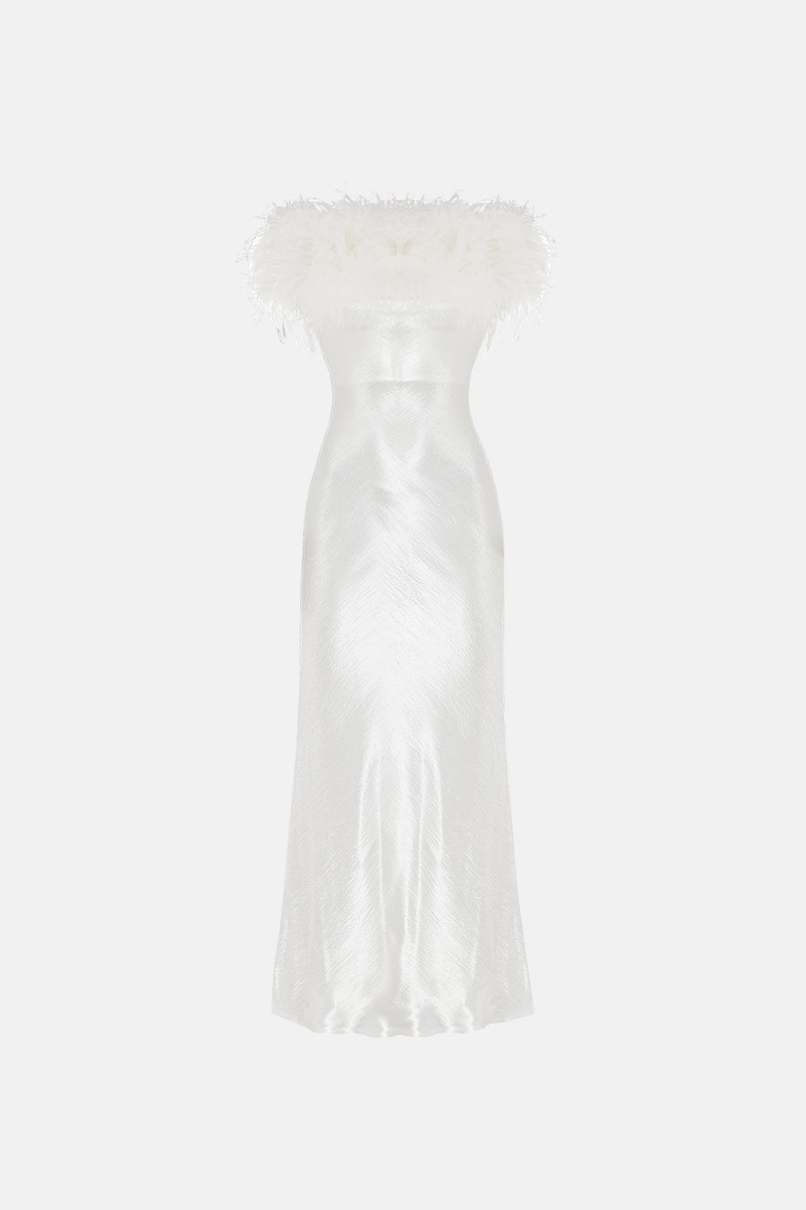 FAIRY FEATHERED SATIN DRESS / WHITE