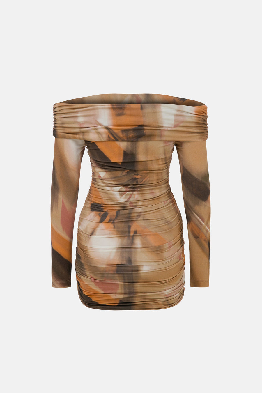 MARIMAR LONG-SLEEVE DRESS / BROWN PATTERNED