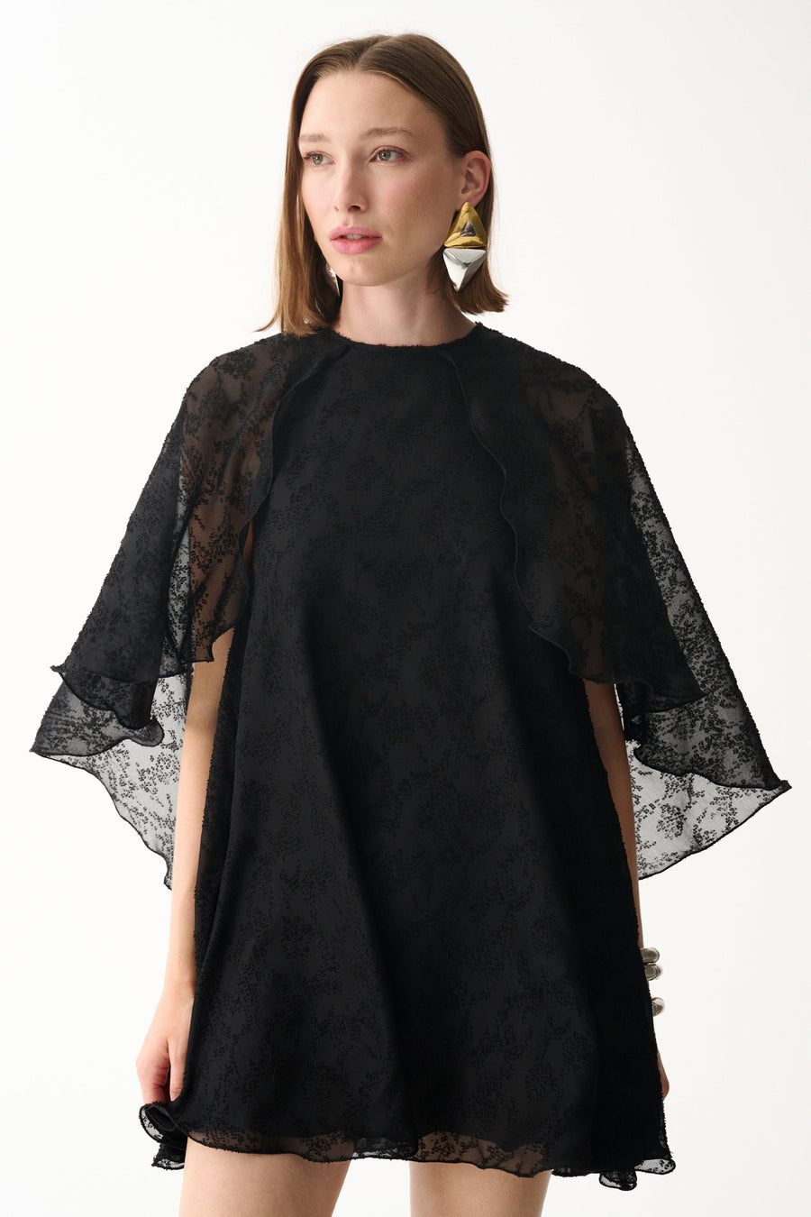HOLLY CAPE DRESS / BLACK