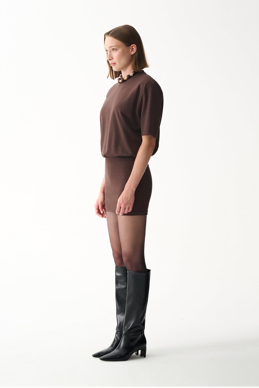 MIU T-SHIRT DRESS / BROWN