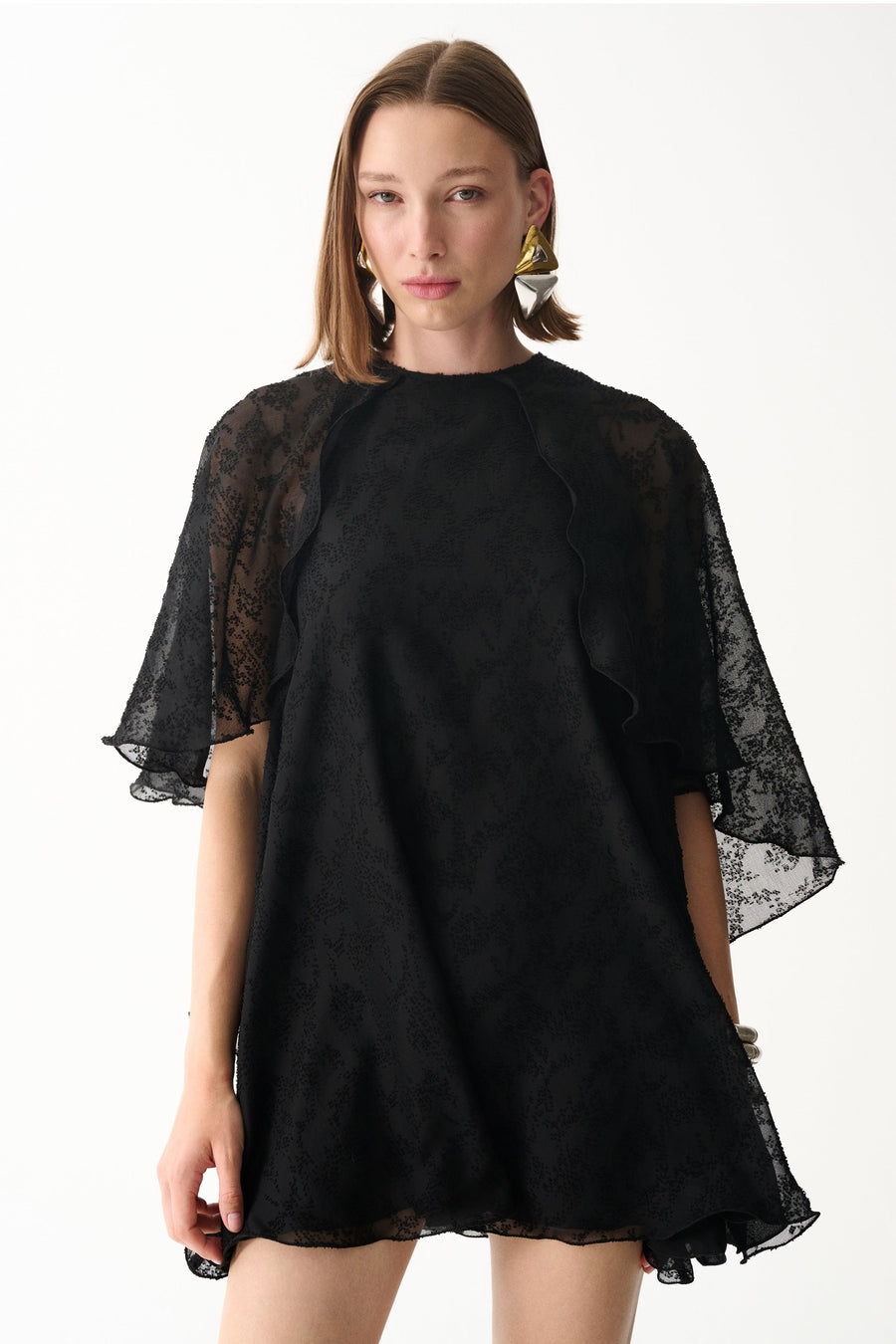 HOLLY CAPE DRESS / BLACK