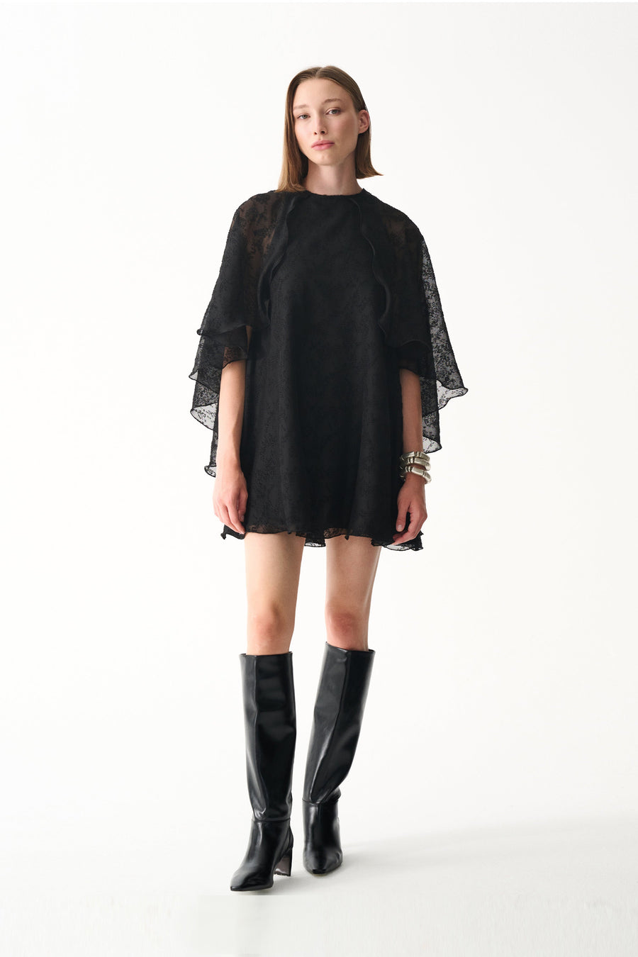 HOLLY CAPE DRESS / BLACK