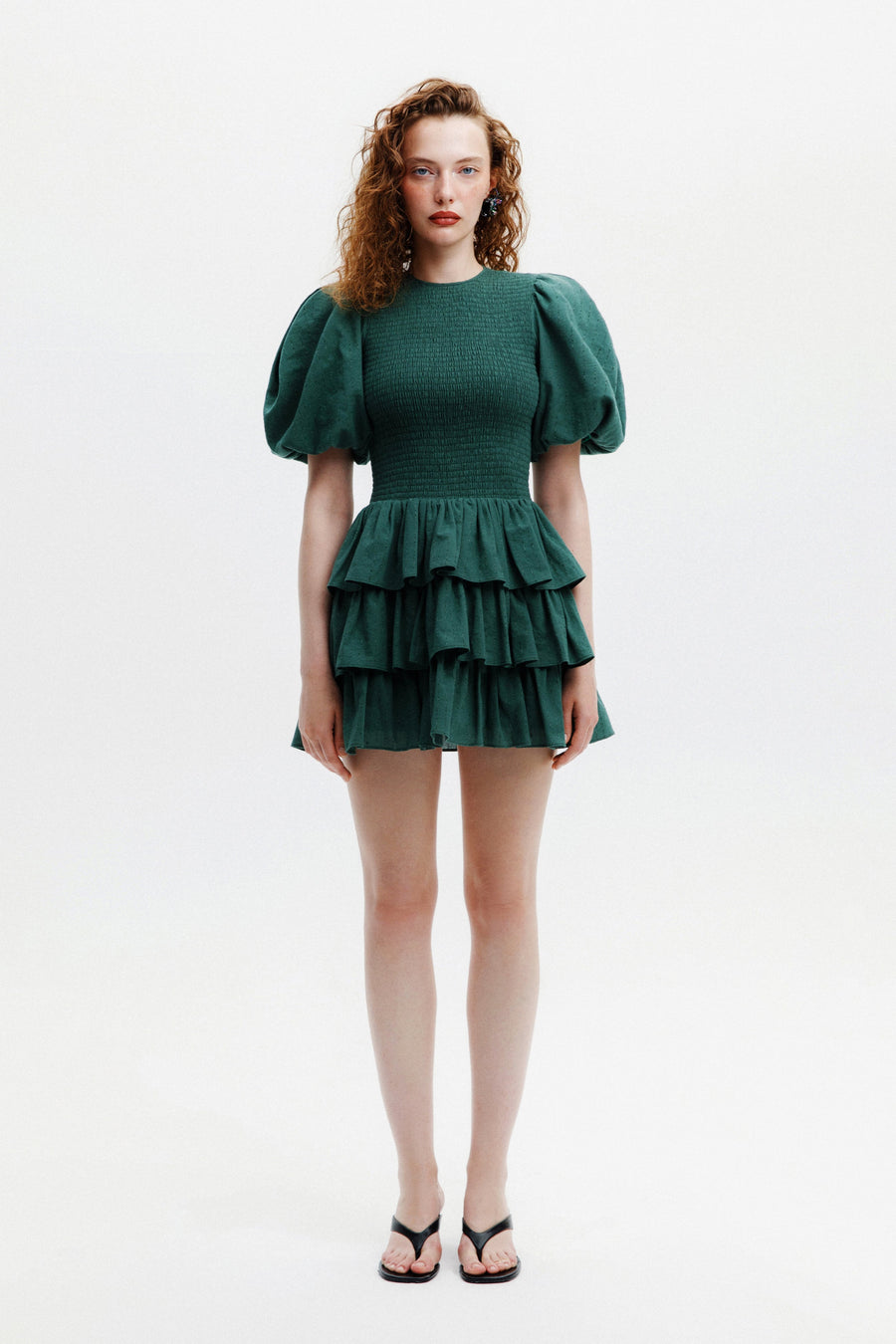 WISHES BALLOON SLEEVE DRESS / GREEN