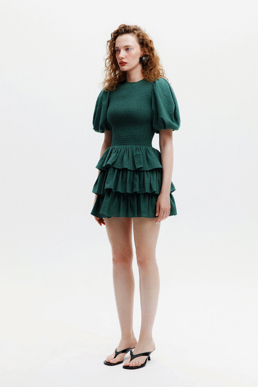 WISHES BALLOON SLEEVE DRESS / GREEN