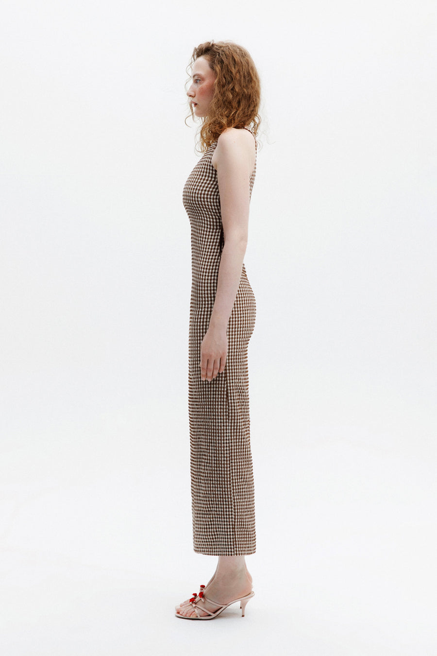 PARISA DRESS / BROWN PINSTRIPE