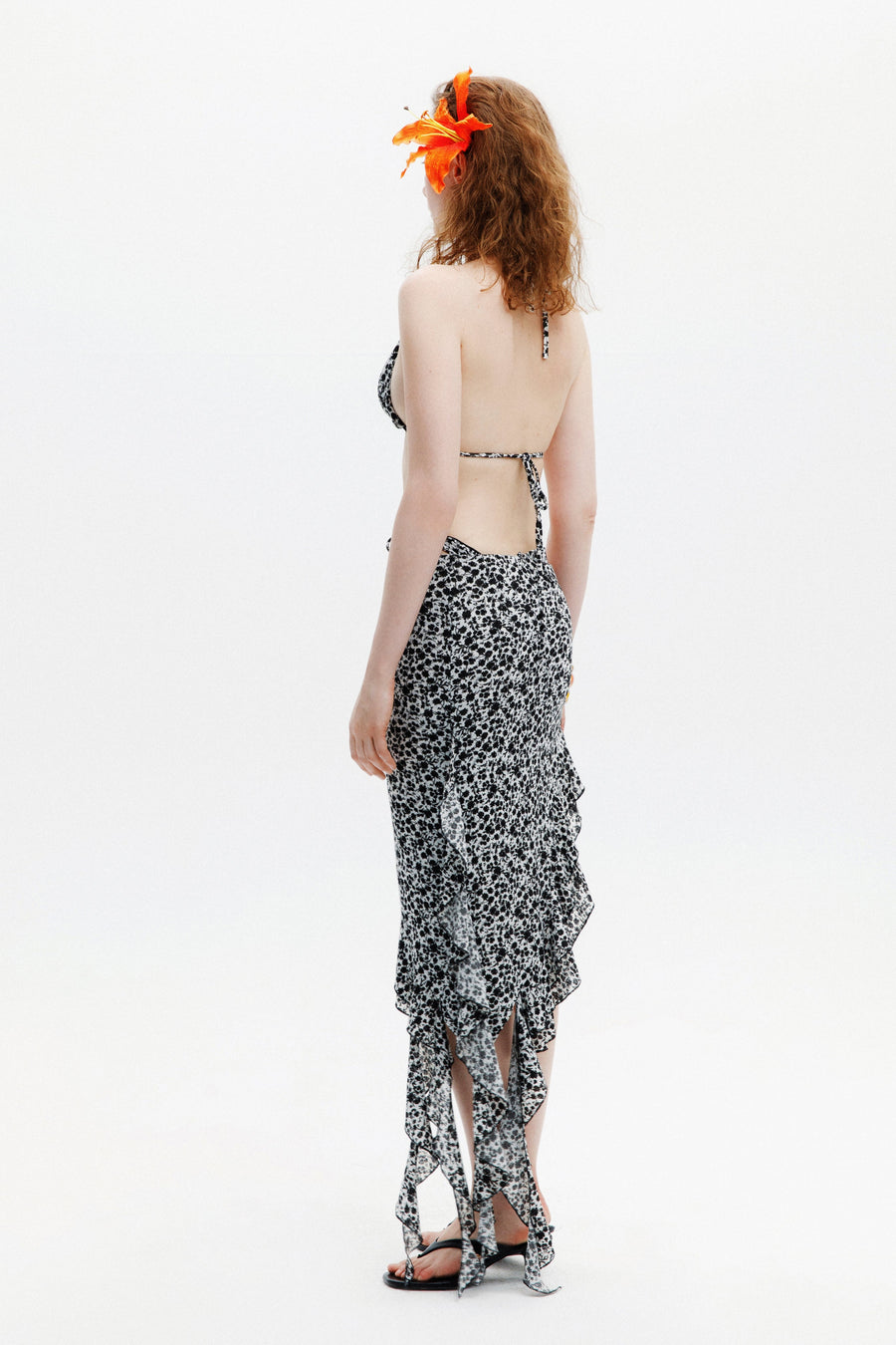 ASHA SKIRT / BLACK AND WHITE FLORAL PATTERNED