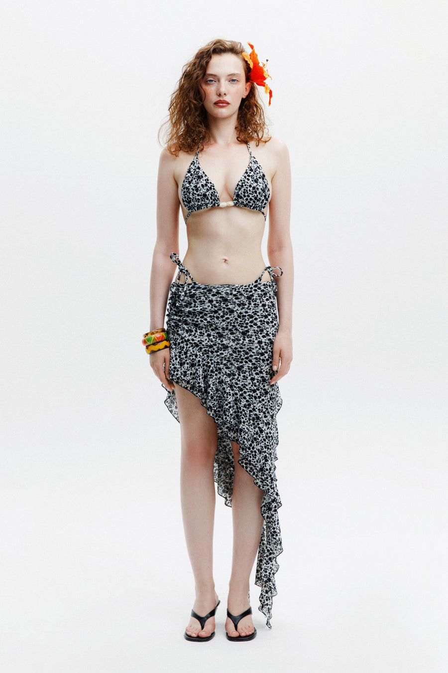 ASHA BIKINI / BLACK AND WHITE FLORAL PATTERNED