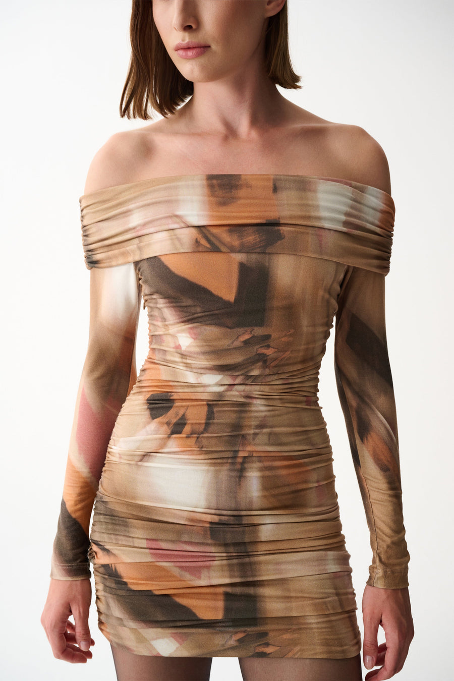 MARIMAR LONG-SLEEVE DRESS / BROWN PATTERNED