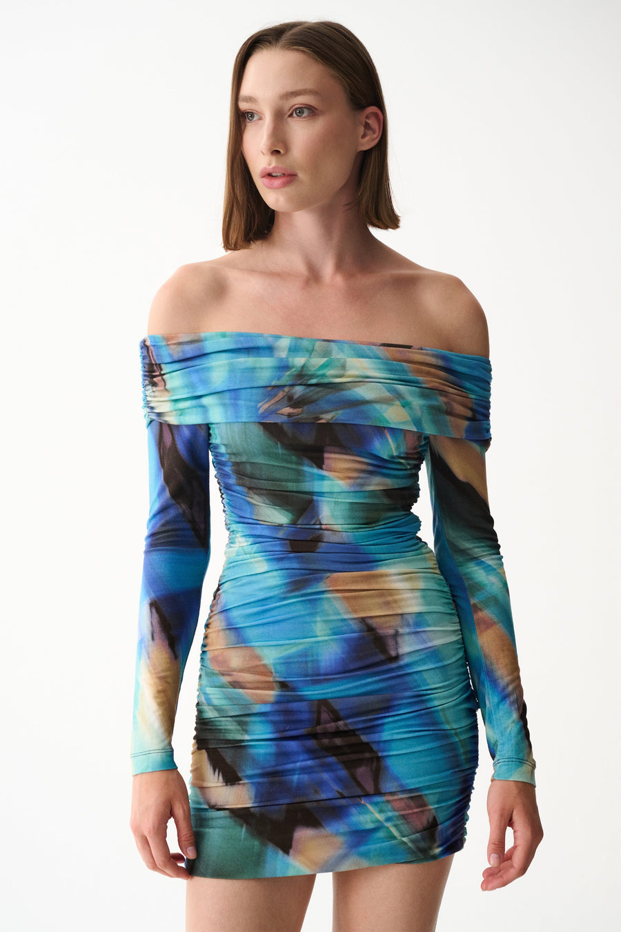 MARIMAR LONG-SLEEVE DRESS / BLUE PATTERNED