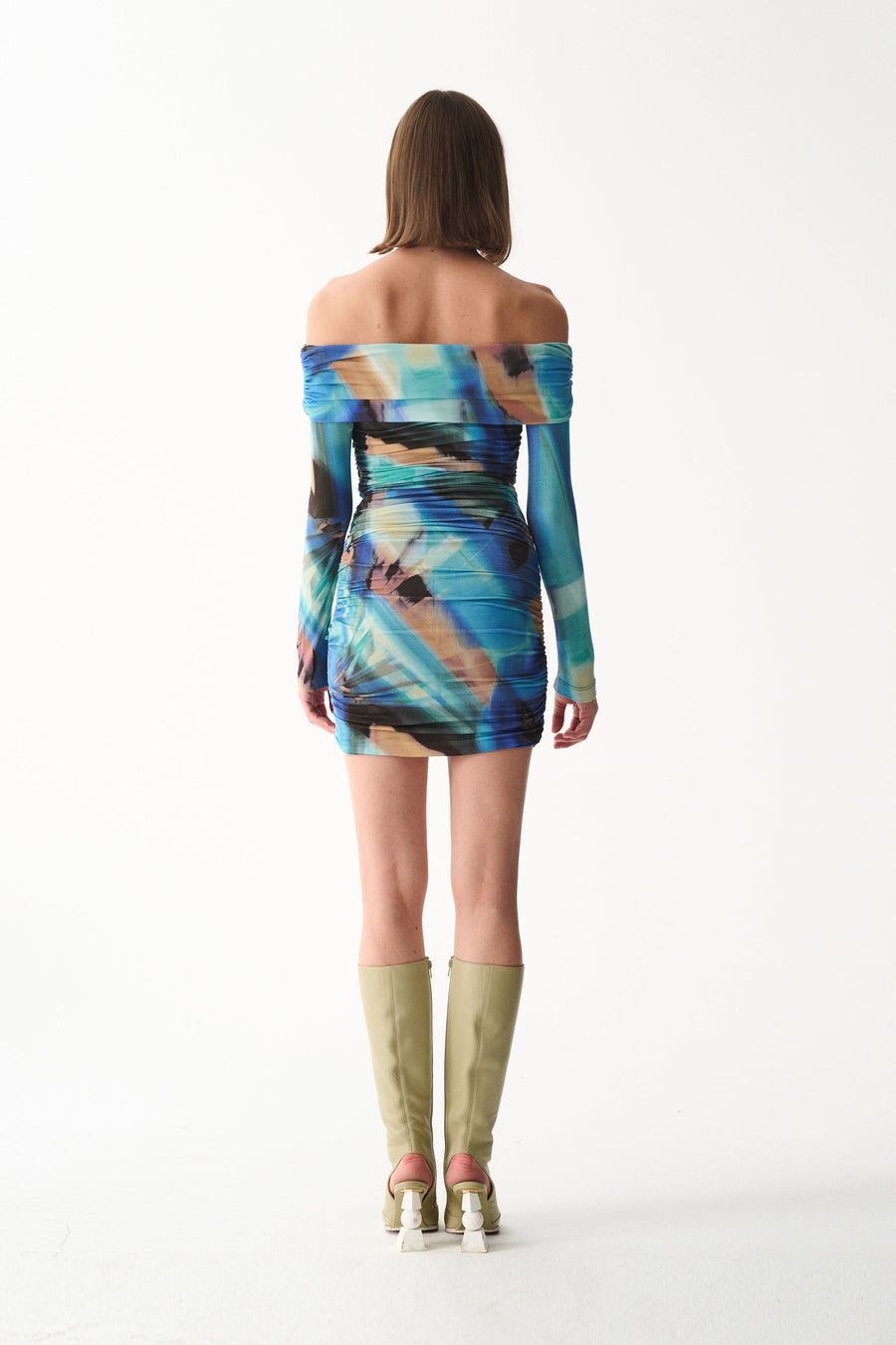 MARIMAR LONG-SLEEVE DRESS / BLUE PATTERNED
