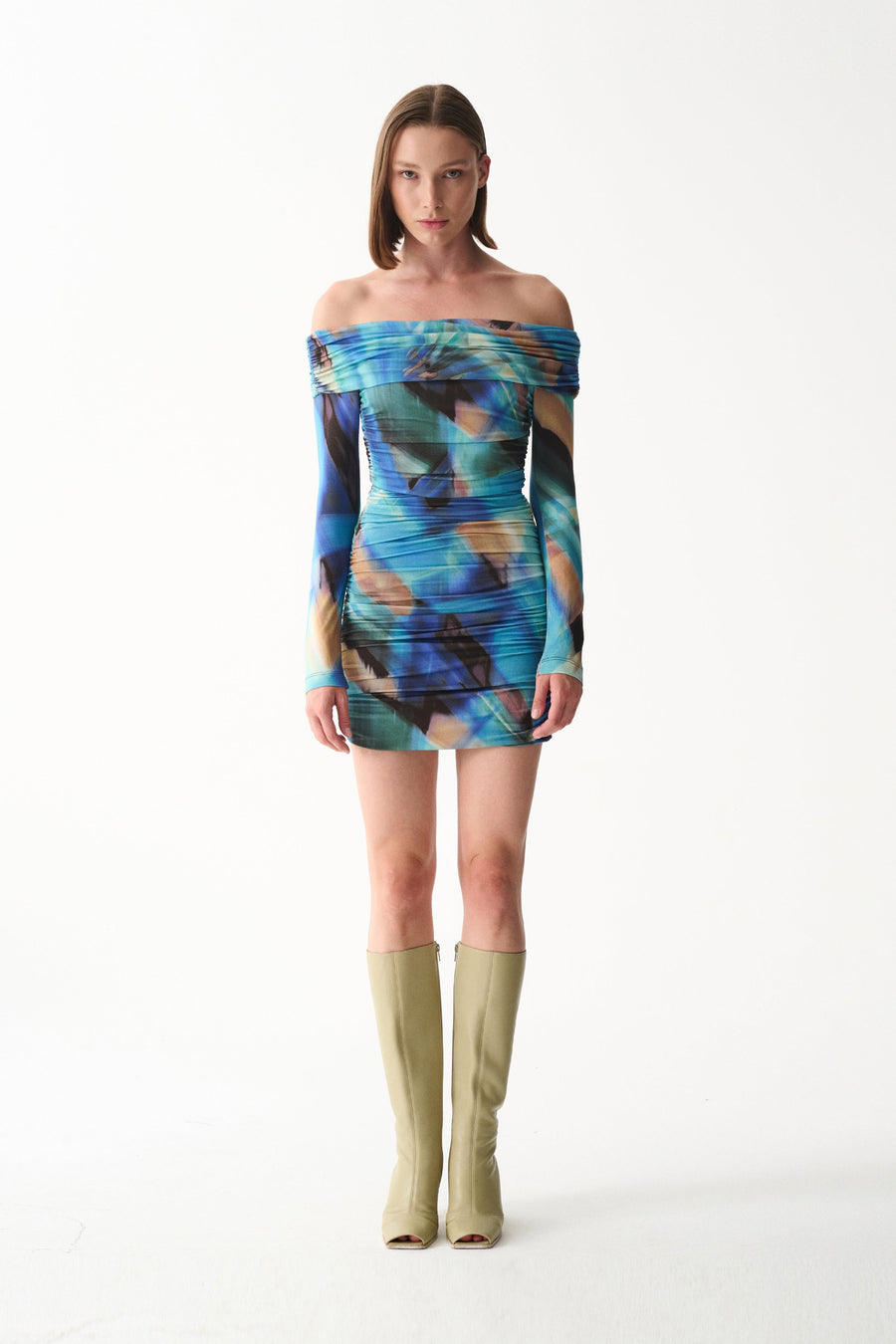 MARIMAR LONG-SLEEVE DRESS / BLUE PATTERNED