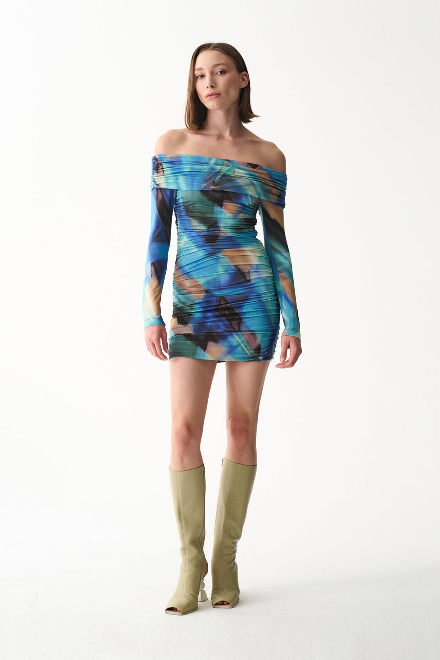 MARIMAR LONG-SLEEVE DRESS / BLUE PATTERNED