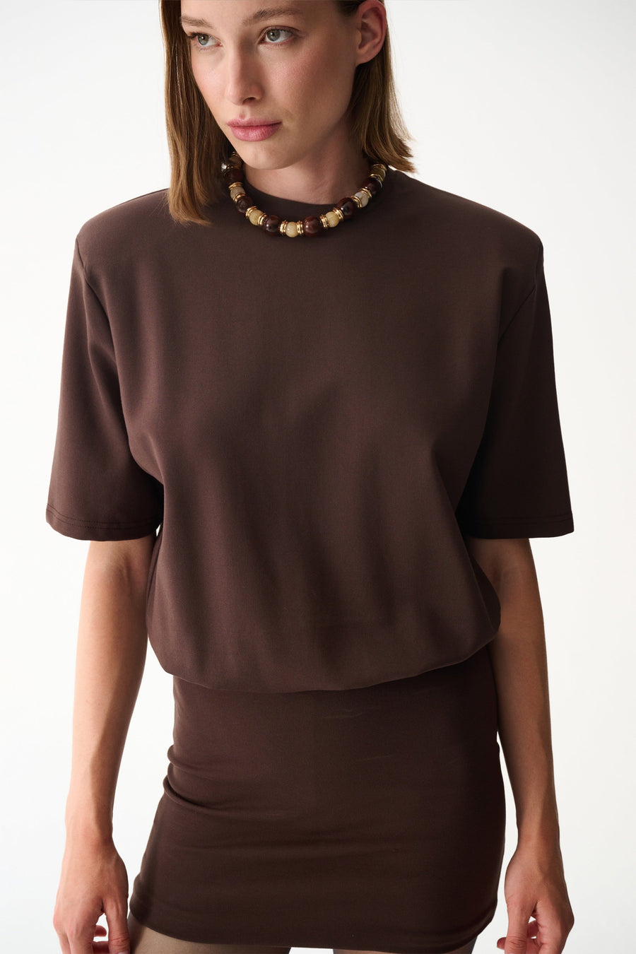 MIU T-SHIRT DRESS / BROWN