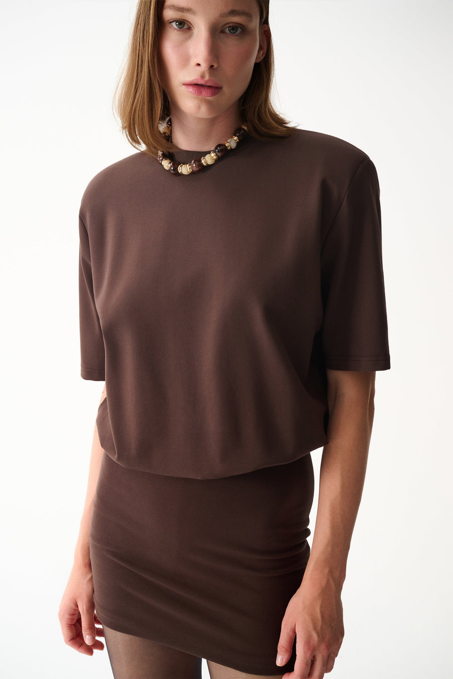 MIU T-SHIRT DRESS / BROWN