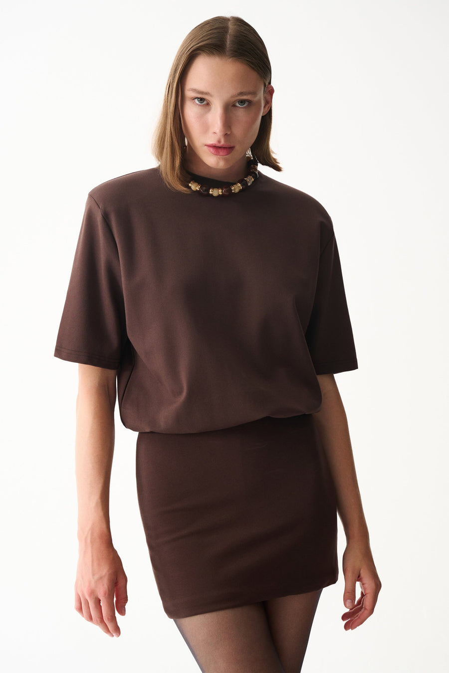 MIU T-SHIRT DRESS / BROWN