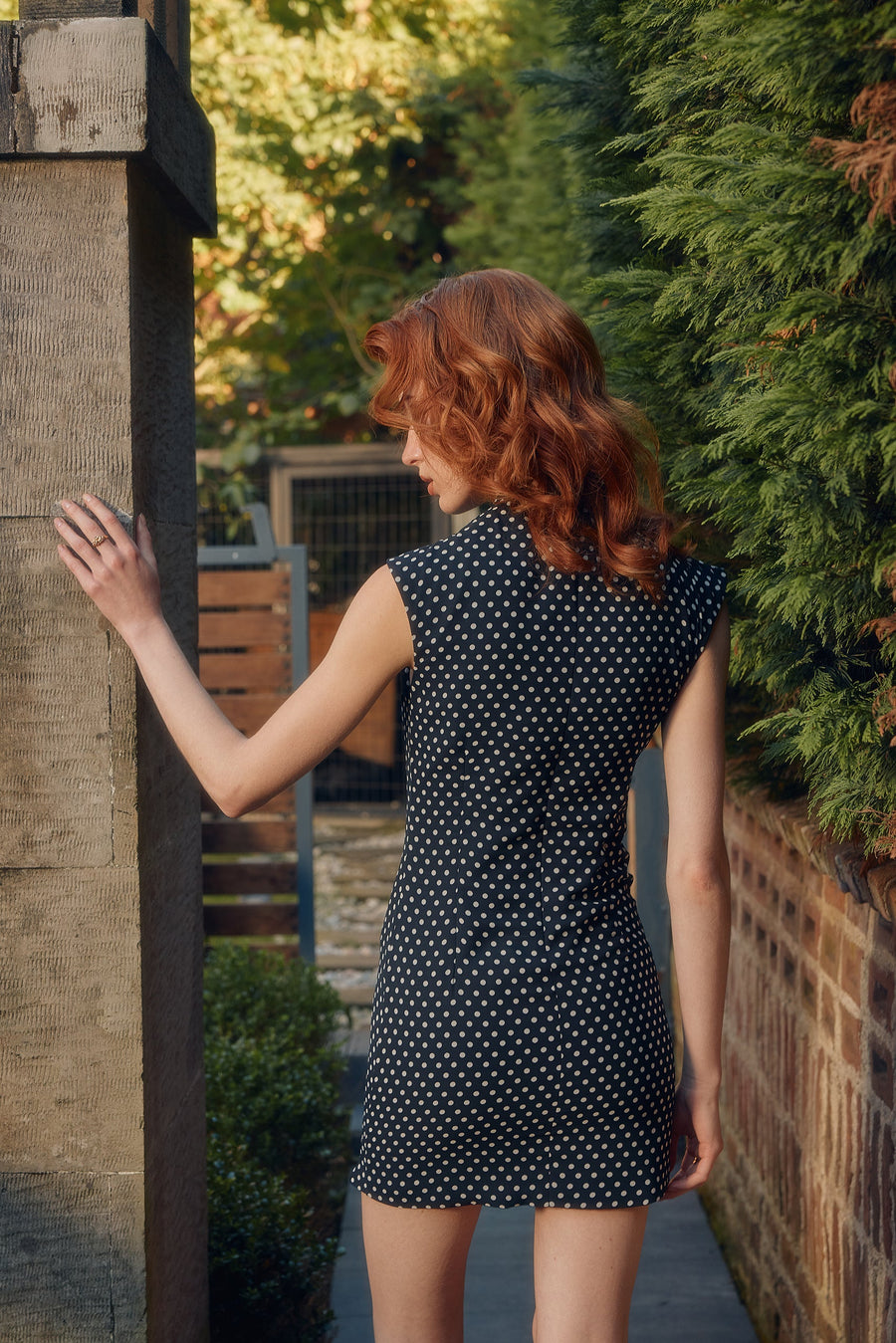 VERA DRESS / DARK BLUE AND WHITE DOTED