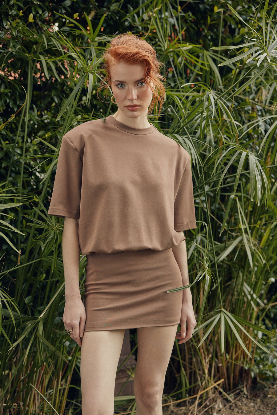 MIU T-SHIRT DRESS / LIGHT BROWN