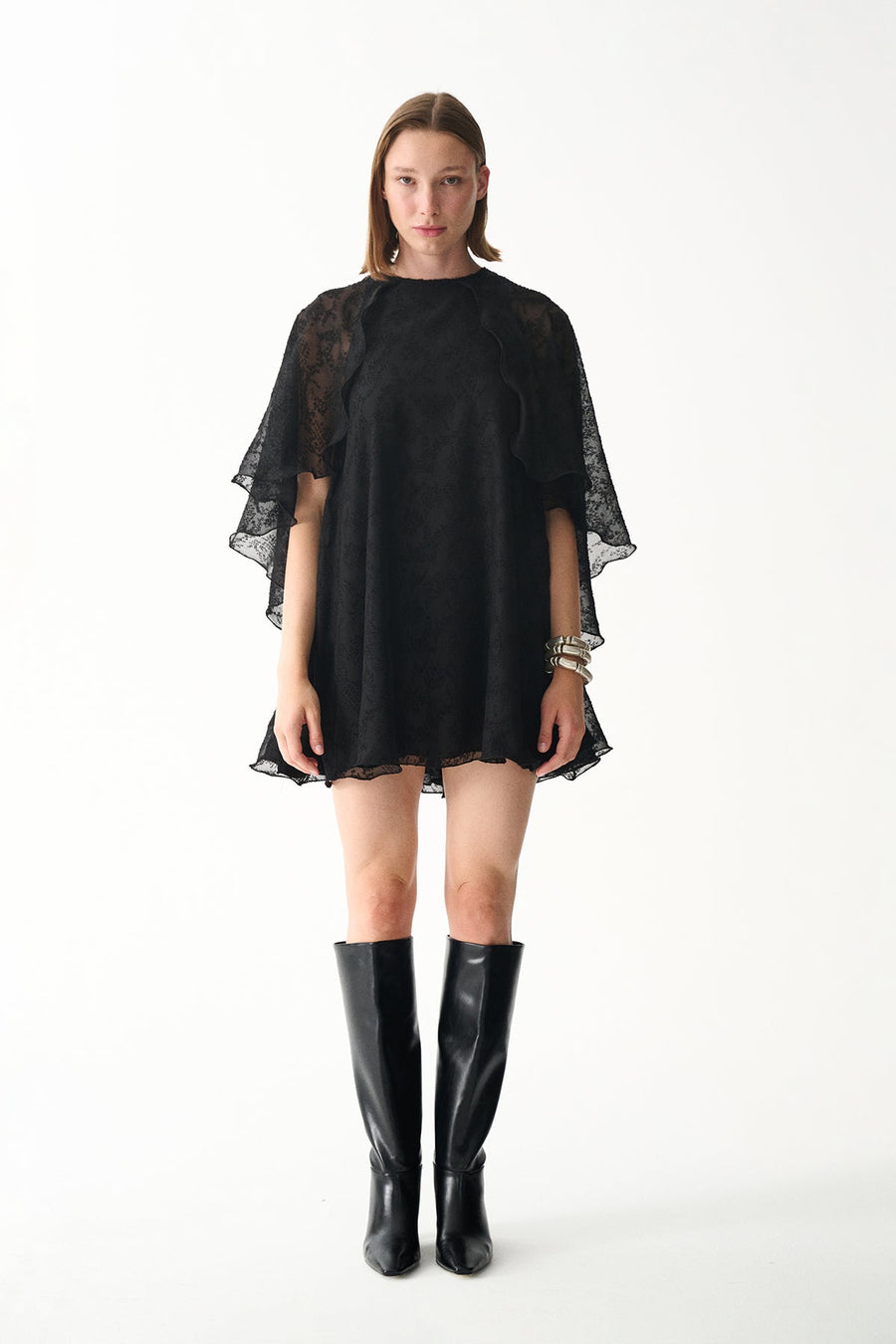 HOLLY CAPE DRESS / BLACK