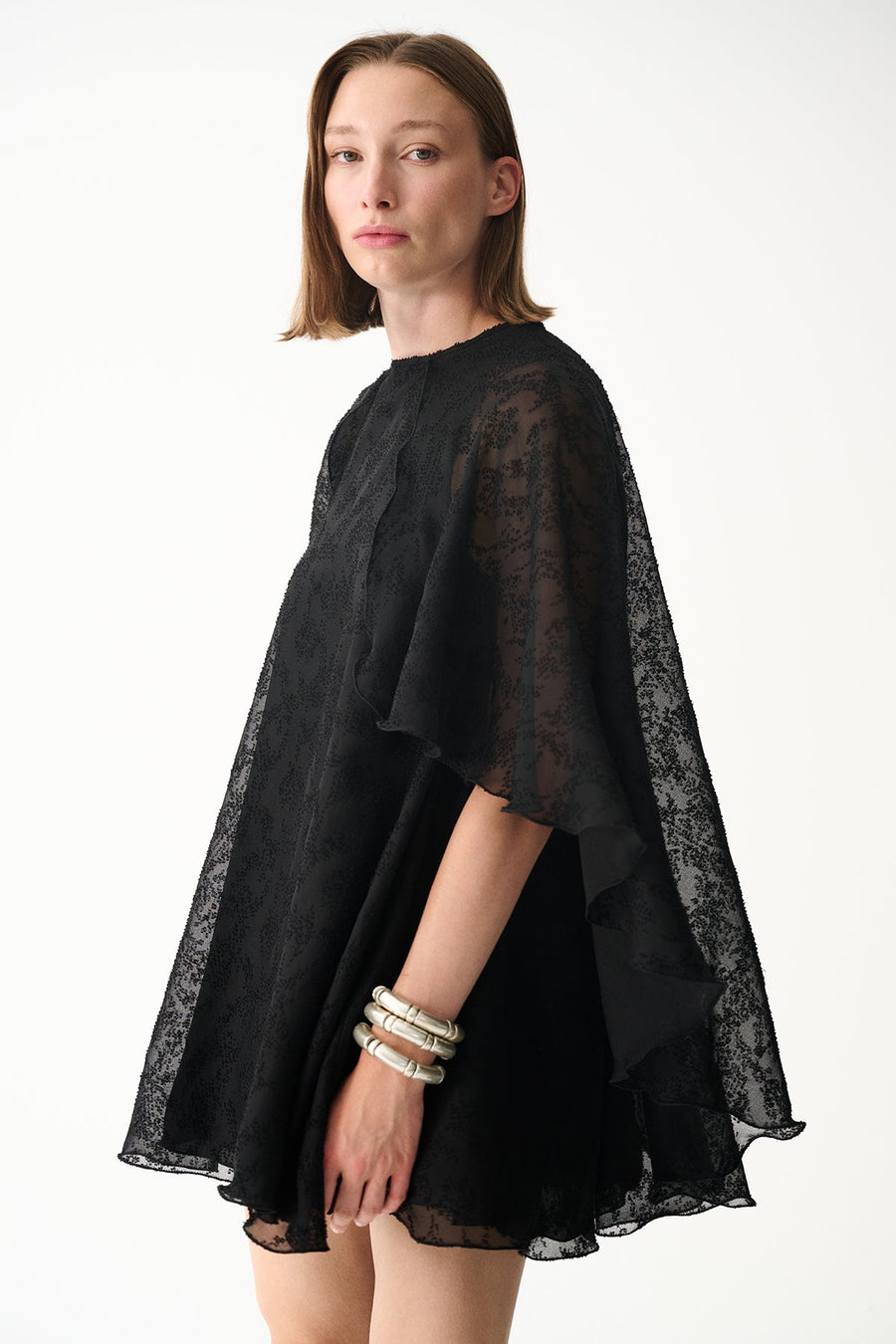 HOLLY CAPE DRESS / BLACK