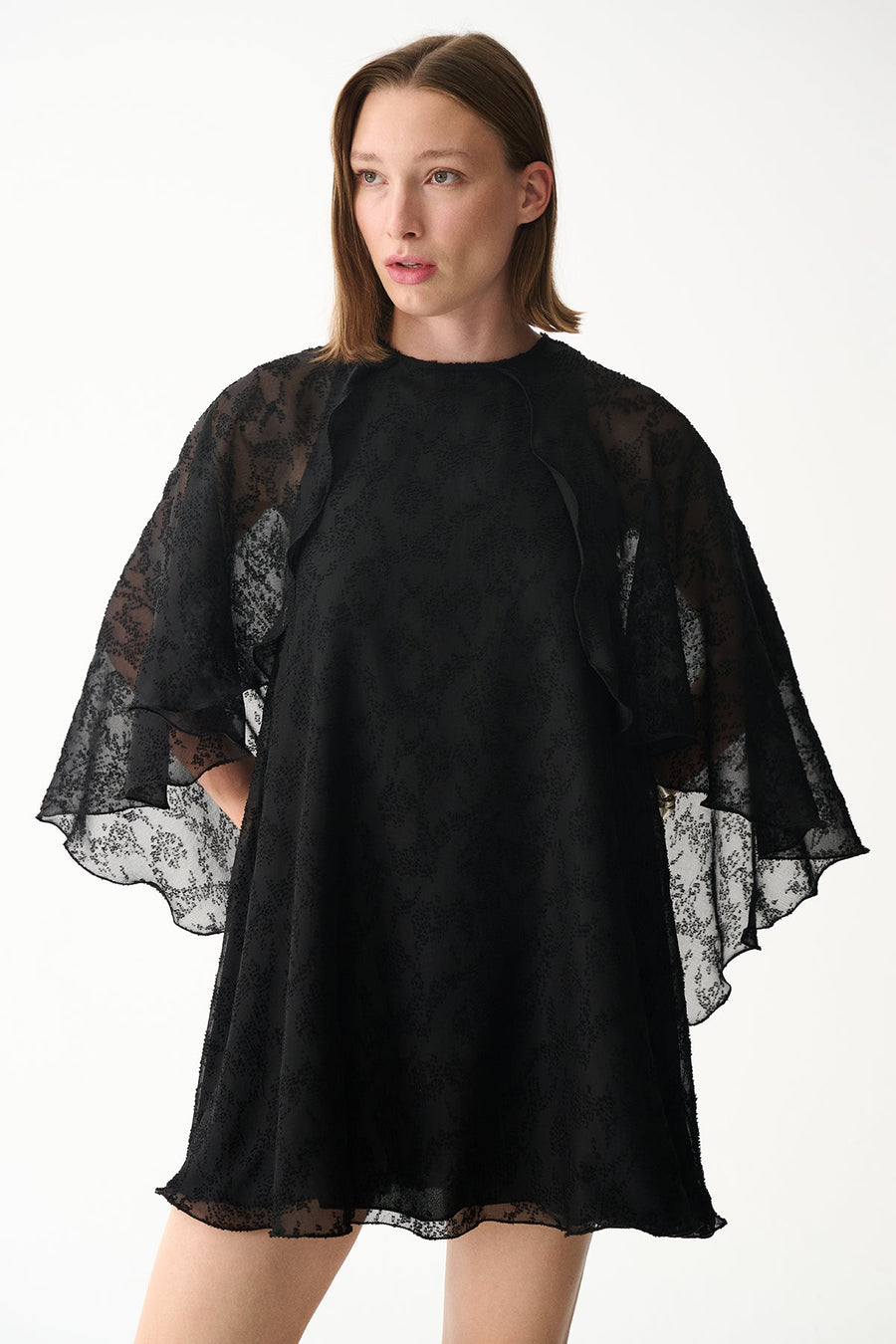 HOLLY CAPE DRESS / BLACK