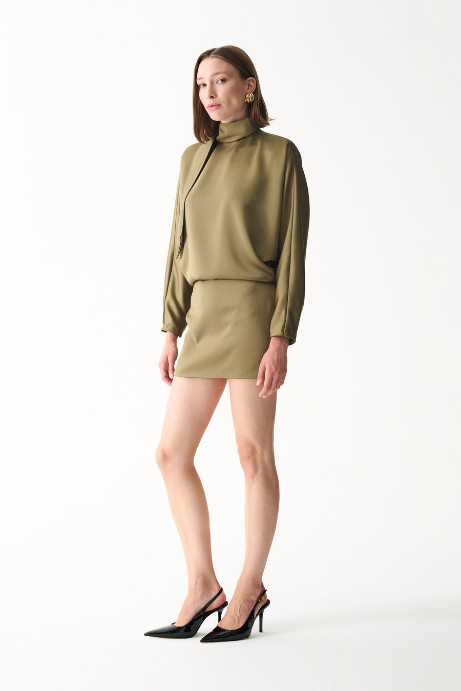 AMORE SATIN DRESS / OLIVE GREEN
