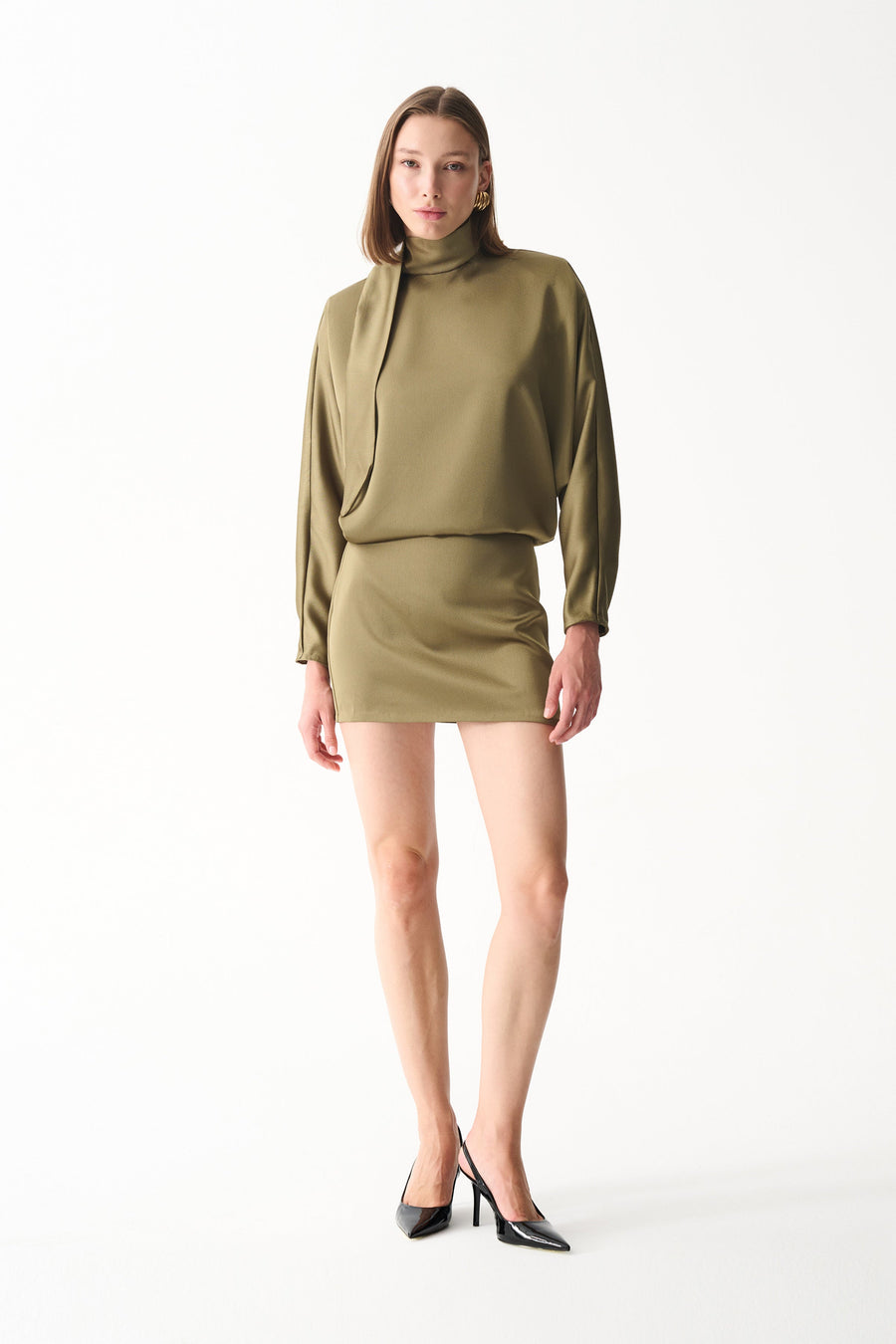 AMORE SATIN DRESS / OLIVE GREEN