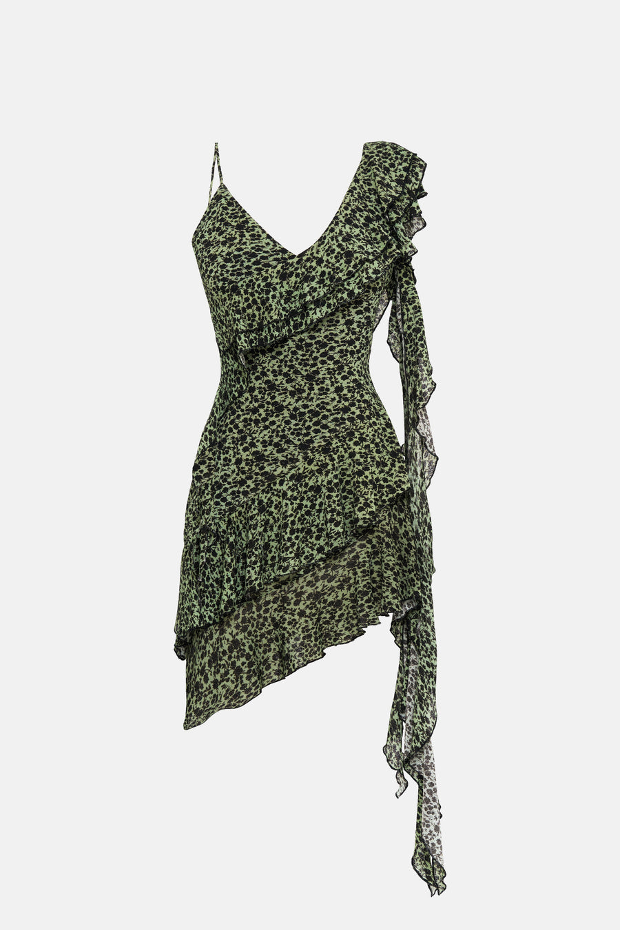 APONY DRESS / GREEN FLORAL PATTERNED