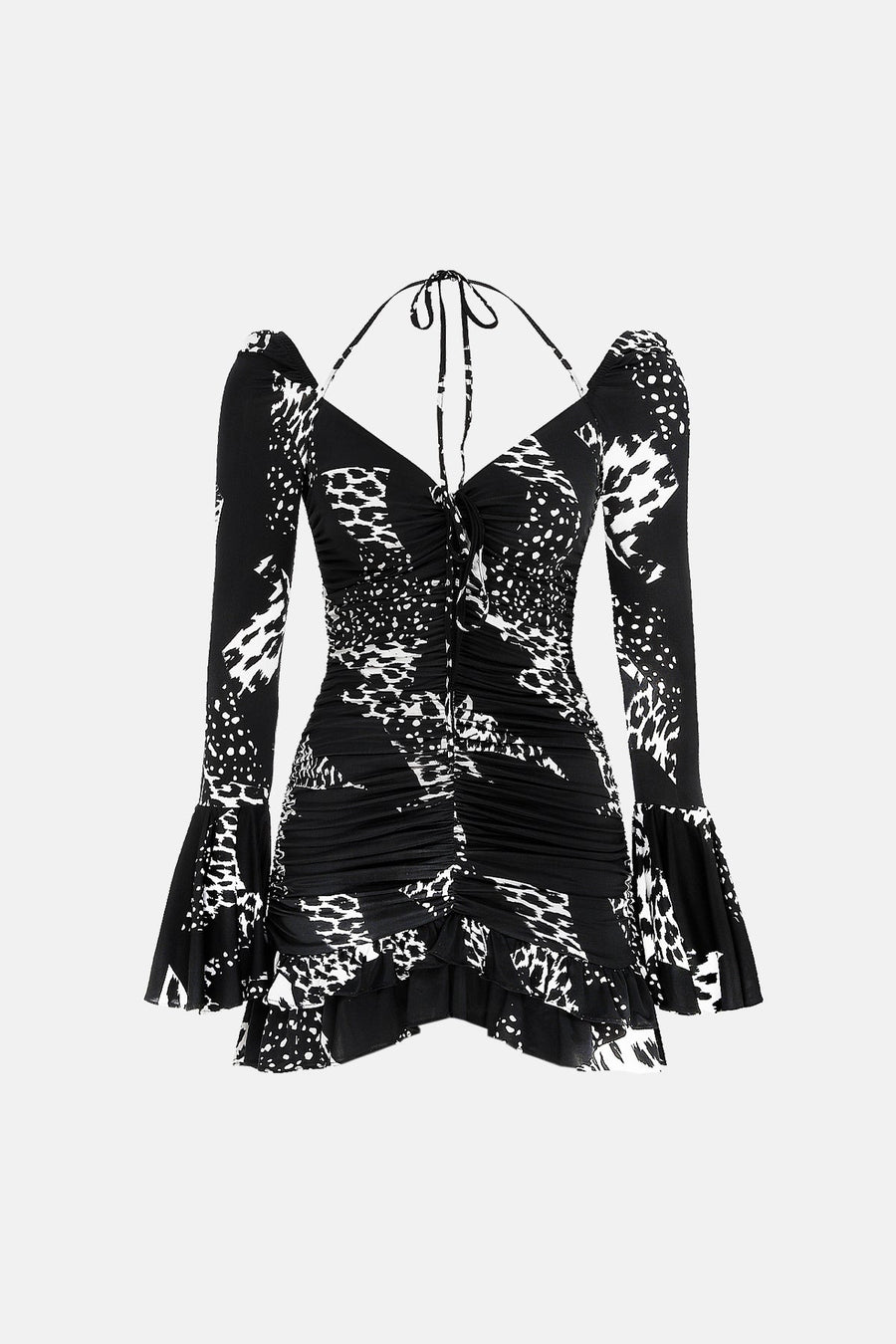 BELLA FRILLY DRESS / BLACK WHITE PATTERN