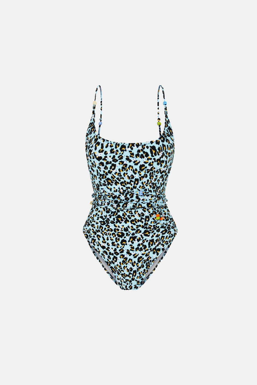 LEONITA BEADED SWIMSUIT / BLUE LEOPARD PATTERN