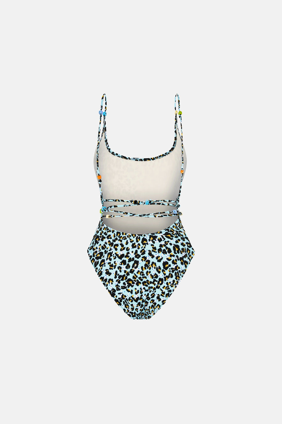 LEONITA BEADED SWIMSUIT / BLUE LEOPARD PATTERN