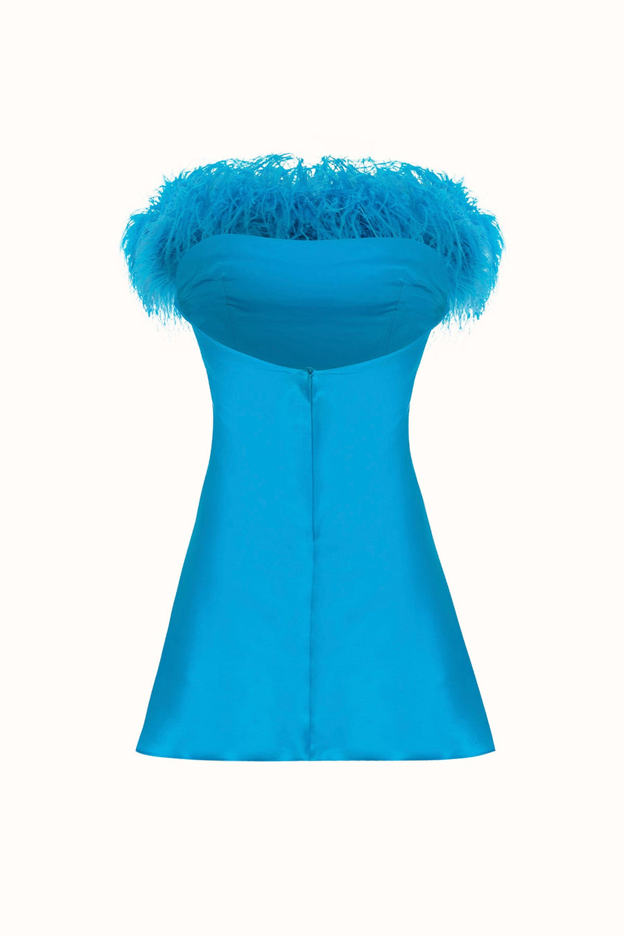 FAIRY FEATHERED MINI SATIN DRESS / BLUE