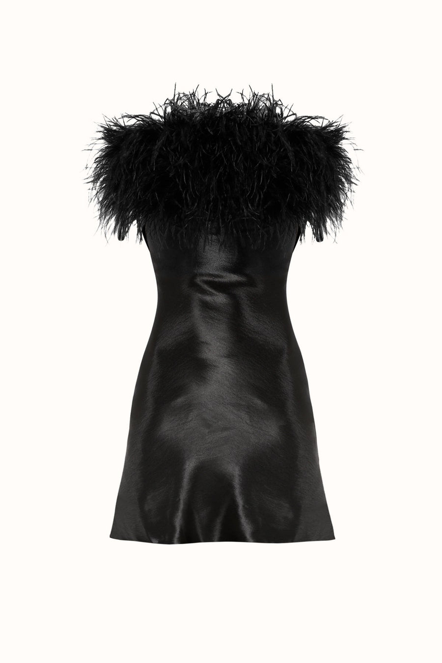 FAIRY FEATHERED MINI SATIN DRESS / BLACK