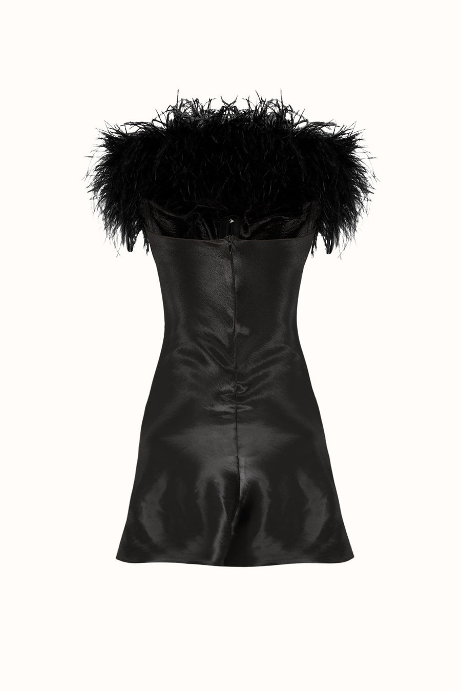 FAIRY FEATHERED MINI SATIN DRESS / BLACK