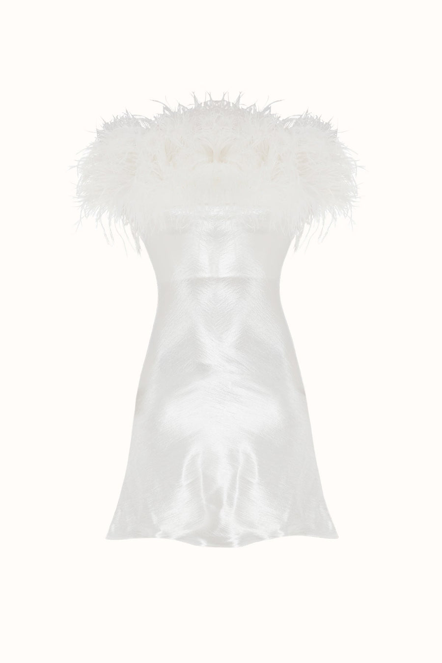 FAIRY FEATHERED MINI SATIN DRESS / WHITE