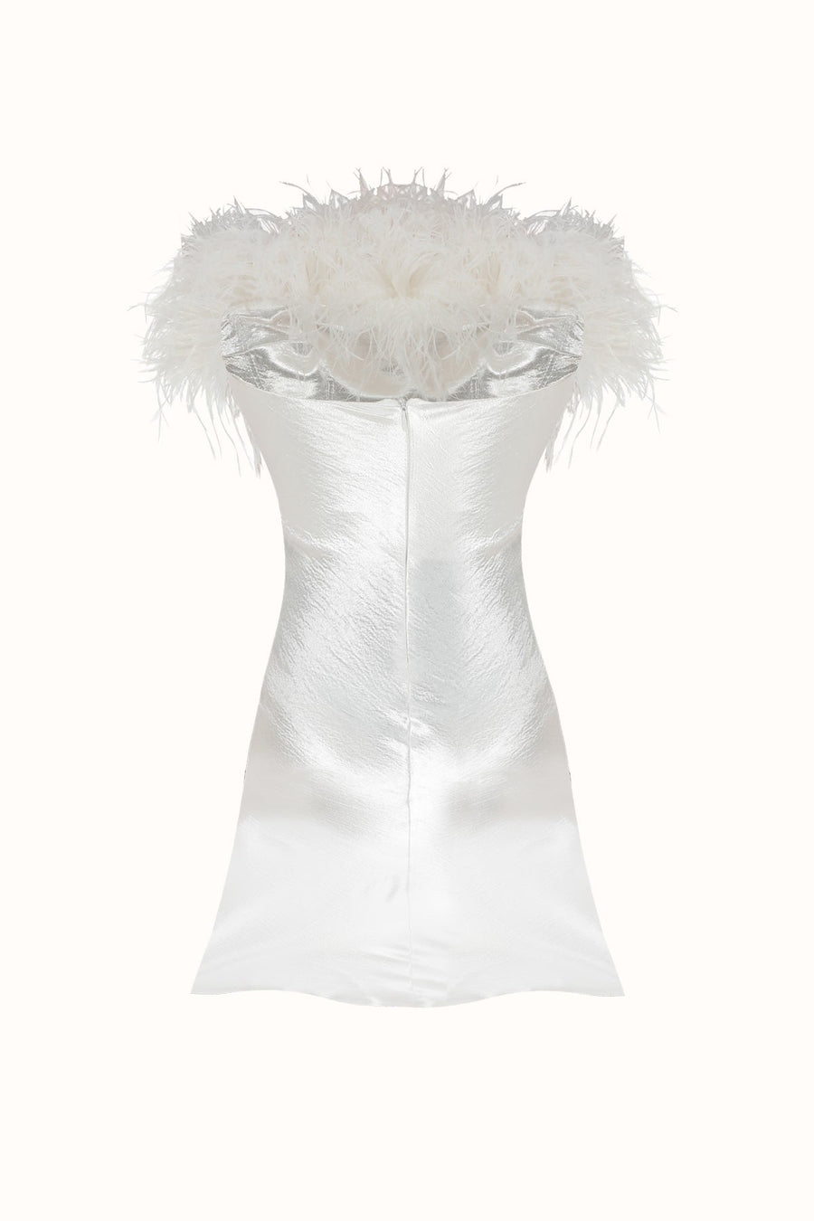 FAIRY FEATHERED MINI SATIN DRESS / WHITE