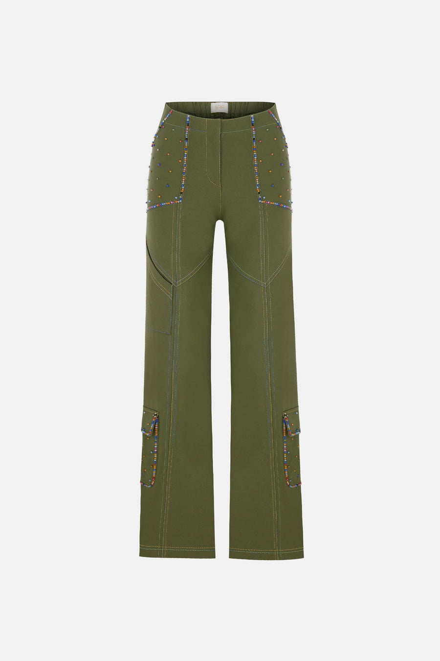 MINIAMBA CARGO TROUSERS / GREEN BEADED EMBROIDERY