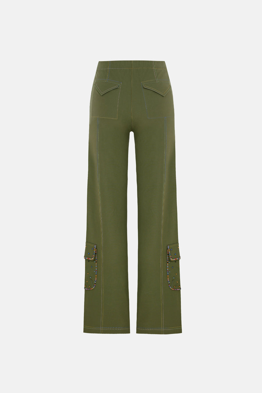 MINIAMBA CARGO TROUSERS / GREEN BEADED EMBROIDERY